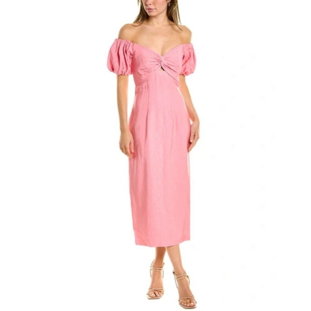 ML Monique LHuillier Off-Shoulder Midi Dress. Pink. Sz 6. NWT. MSRP $495